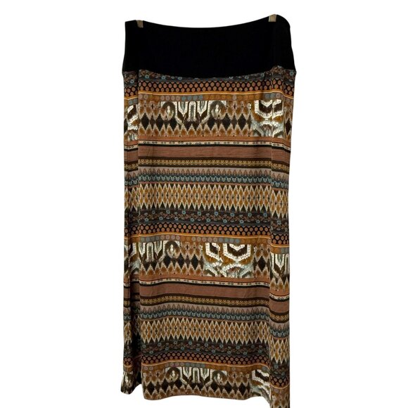 Women with Control Midi Skirt Large Petite Brown Geometric Print Pull On - Picture 5 of 8